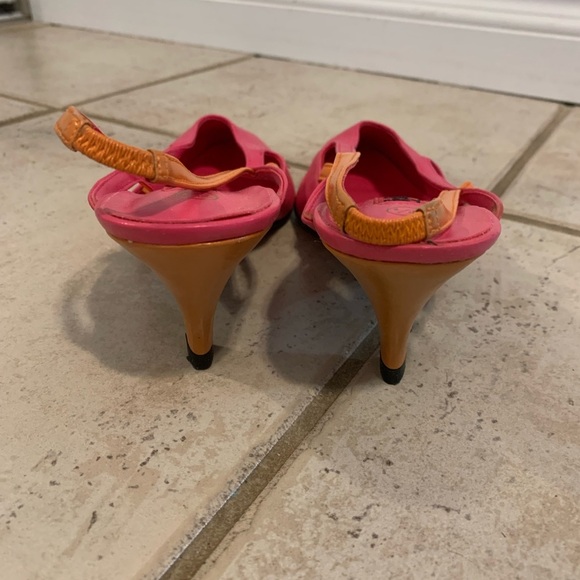 Vintage Highlights Neon Pink & Orange Slingback Pointed Toe Heels 7.5 - Picture 6 of 12
